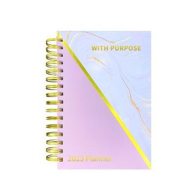 China Pink PU Hardcover Goal Planner/Gold Foil Spiral Custom Free Custom Daily Monthly Sample Journal Notebook 2023 Weekly Planner Notebook for sale