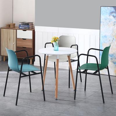 China Wholesale Modern Armchair Dining Room Furniture Metal Frame PP Seat Colorful Dining Chair With Armrest for sale