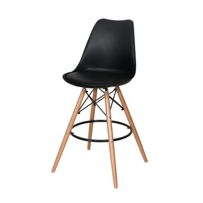 China Living Home Chair Most Popular Wooden Leg Chairs With Metal Ring Footrest Modern High Bar Stool for sale