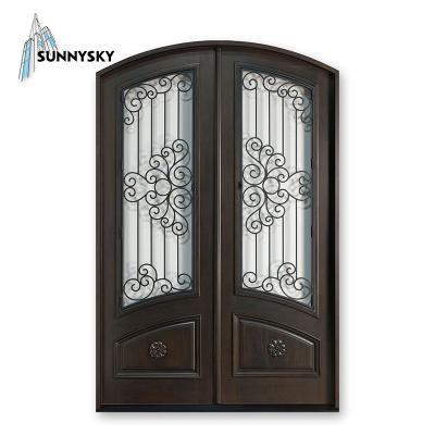 China Anti-theft Leaf Design Iron French Entry Door for sale