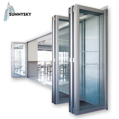 China Exterior Sound Insulation Frameless Bi Folding Glass Doors Aluminum for sale