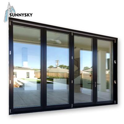 China Exterior DoorAluminum Panel Vertical Sound Insulation Bi Folding Safety Glass DoorAluminum Bi Folding Safety Glass Door With Insulated for sale