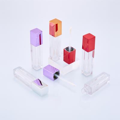 China Cosmetic Private Label 4ml Square Custom Lip Gloss Transparent Bottom Empty Tube for sale