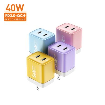 China New Products 40W GAN Dual USB-C Mobile Phone 2023 Super Palladium Type C Charger Left Phone USB C Mini Wall Fast Charger for sale