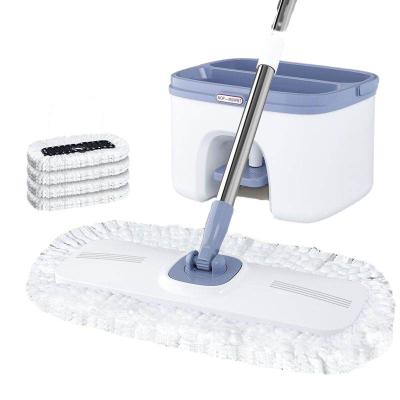 China Sustainable mops and bucket set scratch clean plastic floor self cleaning magic microfiber flat mop with bucket for sale