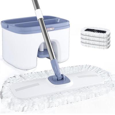 China Sustainable Squeeze Mop And Bucket Set Microfiber Magic Head Cleaning Floor Flat With Bucket Mops for sale