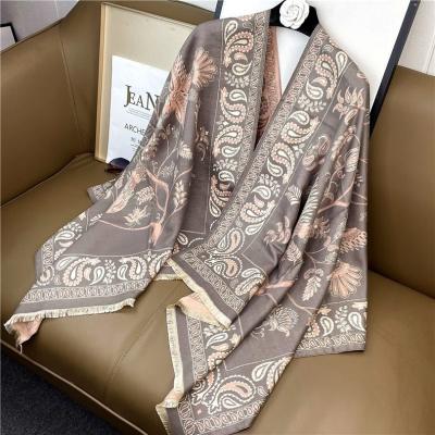 China New fashion long scarves spring summer women branded silk floral shawl scarves ladies silk hair scarf square for sale