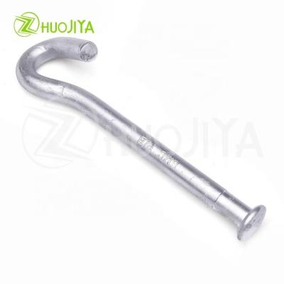 China Main Used In Mechanical And Electrical Products Zhuojiya Mild Steel Pigtail Hook / Hook Bolt / Braid Bolt For Overhead Transmission Line for sale