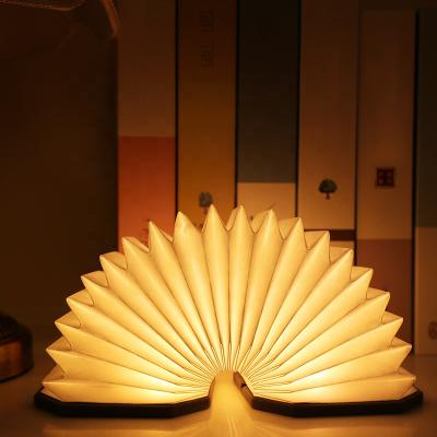 China 2021 Modern USB Charging Wooden Led Lamp 360 Degree Paper Organ 3D Lamp Child Bedside Foldable Night Light Table Lamp for sale