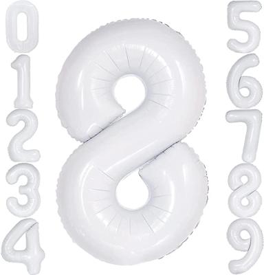 China Foil Balloon 40 Inch Large White Number Foil Balloons White Hellium Balloon Big Mylar For Birthday Party Decoration Supplies Decor Baby for sale