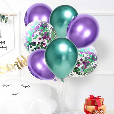 China 21 Pcs Creative Mermaid Party Balloons For Girls 12 Inch Purple Green Metallic Latex Balloons With Glitter Confetti For Kids Birthday for sale