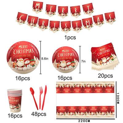 China Disposable Christmas Santa Dinnerware Fork etc Guest Christmas Tableware Party Paper Plate Environment Sets 16 Cup Straw Tableware Dish for sale