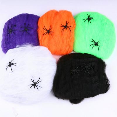 China Cobweb With2 Spiders Wholesale 2021 Stretch Spider Web - 25g White Stretch Spider Web With Spiders Halloween Party Deco for sale