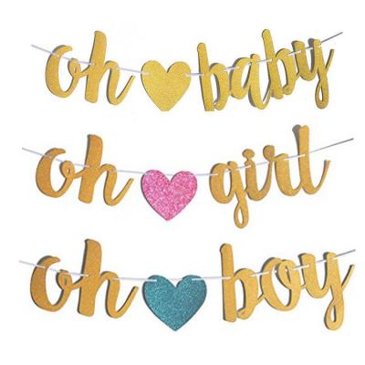 China Glittery Gold Glitter Letters OH Baby Girl with Heart Banner for Baby Shower for sale