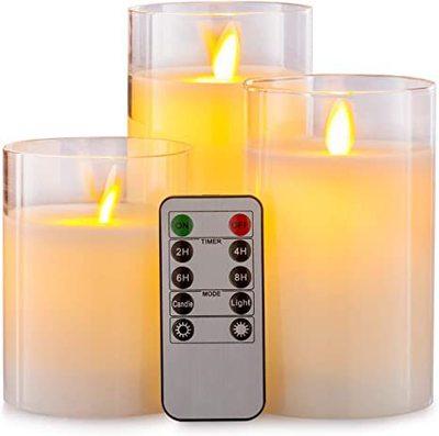 China 3PC/set Birthday Amazon Hot Selling Smokeless Candle With Remote Control Tea LED Glass Candles With Moving Flame Party Decoration for sale