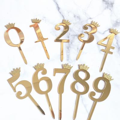 China Birthdays Wholesale Acrylic Happy Birthday Gold Digital Number Cake Topper / Silver Glitter Crown for sale