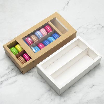 China Wholesale Two Size Handmade Karaft Paper Or White Cardboard Macaron Packaging Boxes With Clear Window Macaron Gift Package Boxes for sale