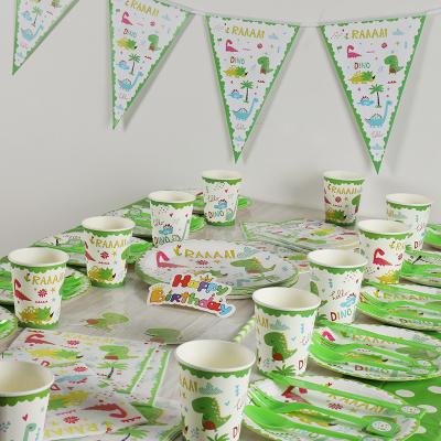 China Fork etc Party Green Dinosaur Theme Party Paper Plate Cup Tableware Set beautiful dish cup tableware set for baby birthday party supplies for sale