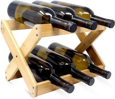 China Cooling Bamboo Countertop Wine Display Rack 6-Bottle Collapsible Rack for sale