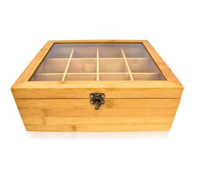 China BANBOO Natural Bamboo Tea Bag Organizer Box Drawer Organizer Tea Box, 12 Compartments for sale