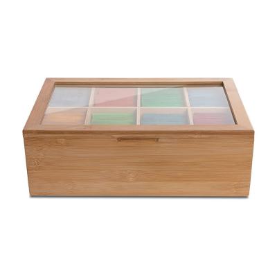 China BANBOO Wholesale Bamboo Box Tea Packaging Storage With Transparent Window Display Organizer Box for sale