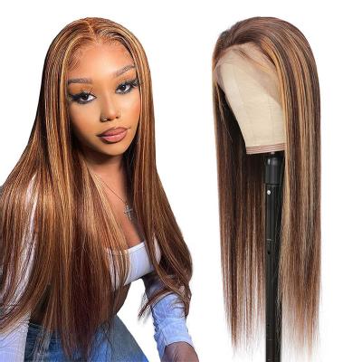 China Soft Smooth Thick Barely Shedding Highlight Wig 13X4 Honey Blonde Lace Front Wigs Pre-Plucked Brazilian Hair Straight HD Transparent Lace Front Human Hair Wigs for sale