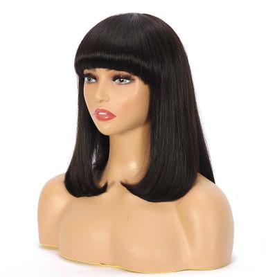 China Soft Smooth Thick Barely Shedding Wholesale Short Bob Wig Human Hair Lace Front Raw Virgin 13x6 Lace Frontal Wigs Straight Bob Wig with Bangs for sale