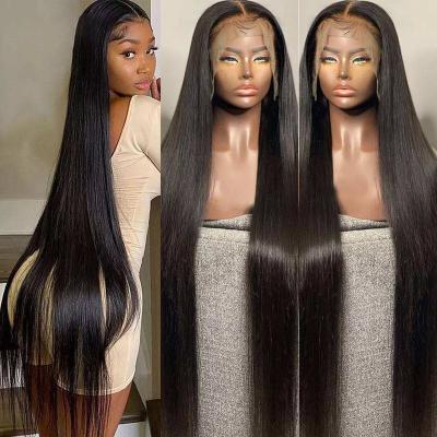 China Soft Smooth Thick Barely Shedding 40 Inches Glueless Raw Virgin Indian Double Drawn Human Hair Wigs13x6 Lace Frontal Wig Swiss HD Lace Front Wigs For Black Women for sale