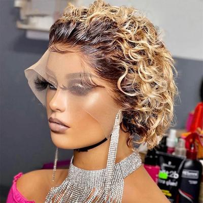 China Soft Smooth Thick Barely Shedding Transparent Lace Short Pixie Cut Human Hair Wigs For Black Women Pixie Short Lace Frontal Wig Pixie Cut Wig for sale