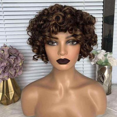 China Soft Smooth Thick Barely Shedding Brazilian Hair Short Pixie Cut Curly Lace Wig Human Hair Popular Natural Color Pixie Curls Wig T part Pixie Wigs for sale