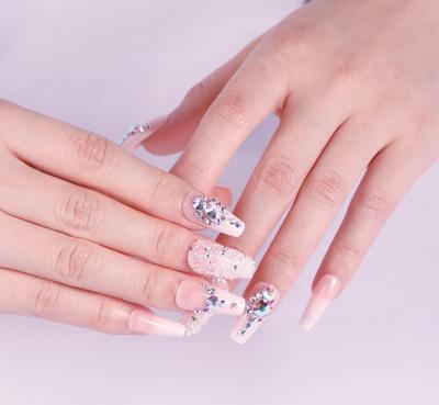 China DIY Nail Art 24Pcs/box Press On Nails Fake Press On Nails Coffin Ballet Diamond Rhinestones Acrylic Medium Press On Nails for sale