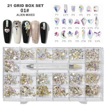 China Crystal nails art rhinestone designs shinny 3d multi shaped box nail 3D rhinestone art set nail decorations factory Multi Shaped Box Stone Crystal Rhinestone Decoration High quality rhinestone box box nail rock for sale