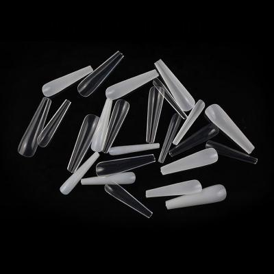 China Custom Design Logo Label Full ABS Cover C Curved Clear Natural Square Coffin Extra Long Straight Fake Stiletto Nail Tip for sale