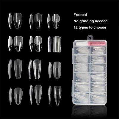 China 120pcs /Box Design Frosted No Grinding Needed Clear Transparent ABS Full Cover C Curved Aritificial Fake Nail Stiletto Tip for sale