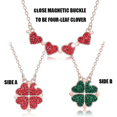 China NL020 Fashion Love Gift Four Leaf Clover Double Sided Necklace With Four Wearing Styles By Full Diamond Love Pendant Magnetic Buckle for sale