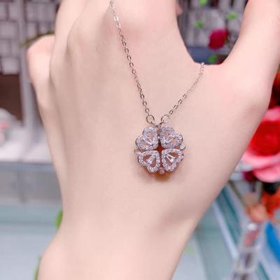 China NL021 Fashion Love Gift Four Leaf Clover Necklace With Four Wearing Styles By Full Diamond Love Pendant Magnetic Buckle for sale