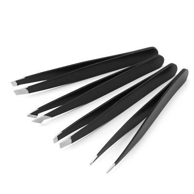 China Wholesale Volume Eyelash Extension Tweezers Customized 4 Pcs Stainless Steel Sharp Rounded Tilted Square Eyelash Tweezers Set for sale