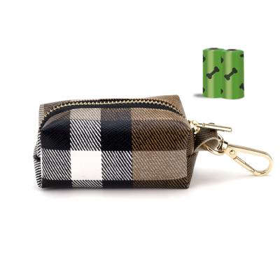 China Amazon Viable Factory Drop Shipping Custom Leather Plaid Dog Poop Bag Dispenser Holder for sale