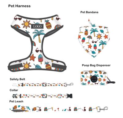 China Thoughtful Fruit Pattern Custom Luxury Printed 6 in 1 Reversible Comfotable Dog Harness Collar Leash Set for sale