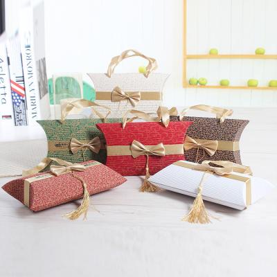 China Wholesale Food Custom Personalized Eco Friendly Portable Rectangle Kraft Paper Pillow Color Chocolate Candy Box With Ribbon for sale