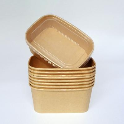 China Hot Selling Eco Friendly Brown Food Wrap Paper Microwavable Take Out Biodegradable Disposable Takeout Food Container With Lids for sale