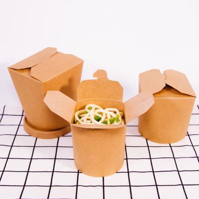 China Disposable Disposable Round Take Out Brown Paper Soup Food Packaging Noodles Packs Takeout Box for sale