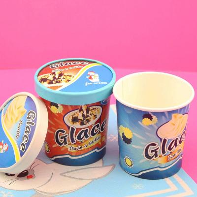 China China Low Price Disposable Wholesalers Customized Custom LOGO Printing Disposable Kraft /White Ice Cream Paper Cups With Lids Packaging for sale