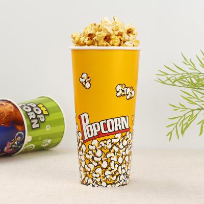 China 64oz Cartoon Popcorn Boxes Disposable Popcorn Cups Bucket, Custom Logo Printed Paper Fried Chicken Popcorn Bucket With Lid Cover for sale