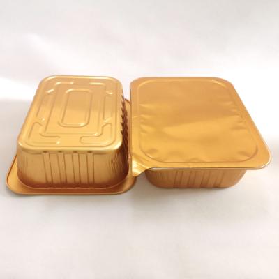 China Microwave Safe Gold Color Coated Oven Trays Cup Aluminum Foil Baking Container With Cover for sale