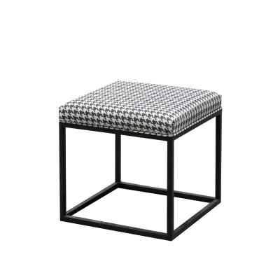 China High Quality Steel Foot Living Room Ottoman Fabric Cotton Fabric Modern Design Detachable White Lattice Sofa Stool for sale