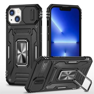 China Shockproof Shockproof Protective TPU PC Slide Hybrid Cover with Ring Holder fundas Para celular cell phone case for iphone 13 14 11 12 for sale