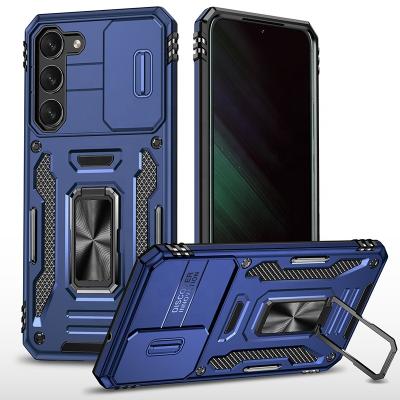 China Shockproof 2 in 1 Armor PC Slide Camera Cover with Ring Holder Original Phone Case Mobile Coque for Samsung s21 S23 ultra plus ultra S22 for sale