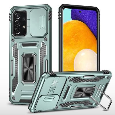 China Magnetic Shockproof Finger Loop Kickstand TPU PC Slide Camera Cover With Ring Holder Para Cell Phone Case For Samsung Galaxy A52 5g for sale