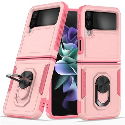 China Shockproof Drop protection Kickstand galaxy z flip 4 TPU PC metal ring funda coque celular phone case for samsung z flip 4 3 for sale